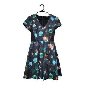 Club Monaco Women's Aurelie Dress Fit & Flair Flowers Butterfly V-Neck Pockets 4